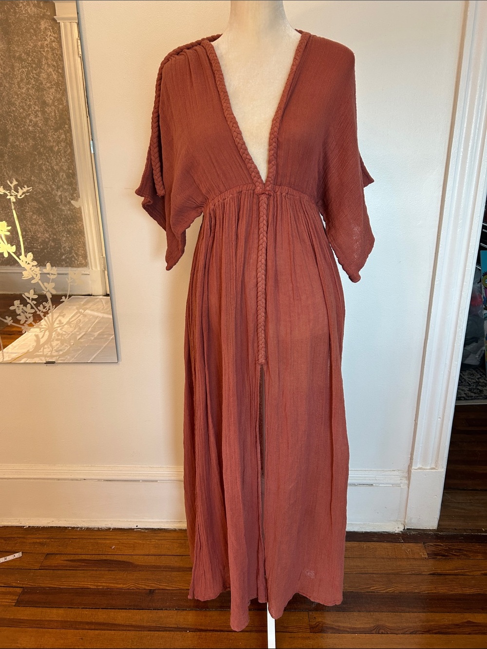 Boho Deep V Maxi Dress in Rust